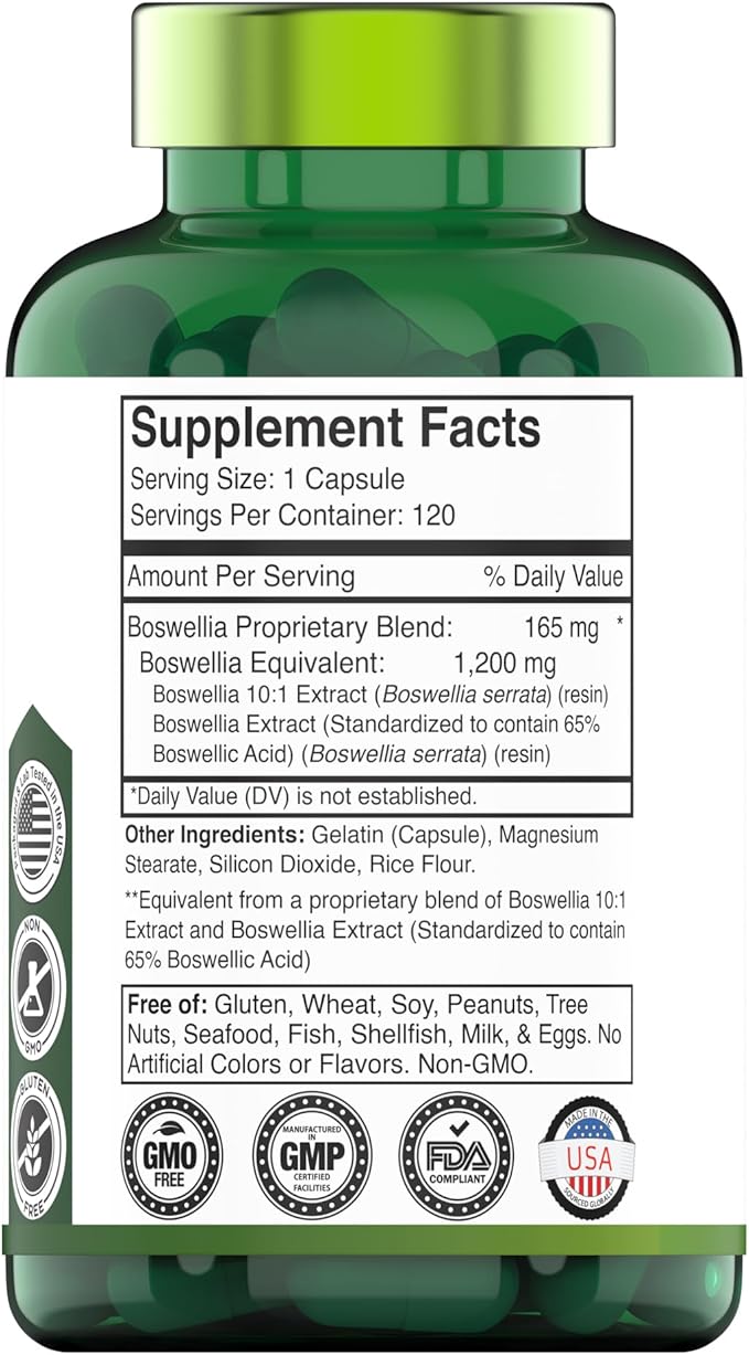 Boswellia Serrata Herbal Extract Capsules | 1200 MG/Capsule (120 Capsules) | Joint Support Supplement* | Ayurvedic Herb: Indian Olibanum/Frankincense
