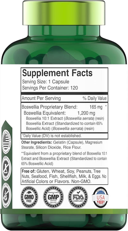 Boswellia Serrata Herbal Extract Capsules | 1200 MG/Capsule (120 Capsules) | Joint Support Supplement* | Ayurvedic Herb: Indian Olibanum/Frankincense
