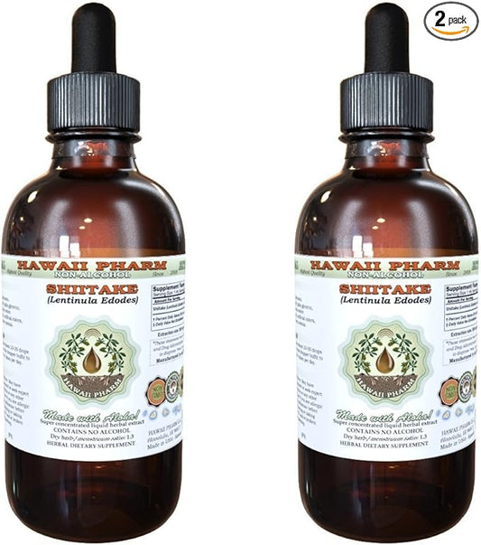 Shiitake Alcohol-Free Liquid Extract, Organic Shiitake (Lentinula Edodes) Dried Mushroom Glycerite Natural Herbal Supplement, Hawaii Pharm, USA 2x4 fl.oz