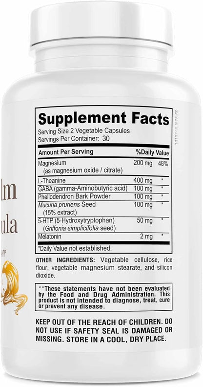 Gentle Calm Sleep Formula with Magnesium, L-Theanine, Melatonin, GABA, 5-Htp | Sleep Aid | Non-GMO - 60 Capsules