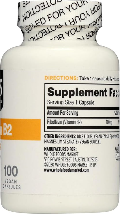365 by Whole Foods Market, Vitamin B2, 100mg, 100 Vegetable Capsules