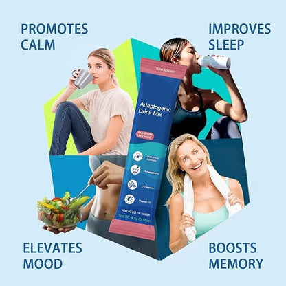 Powdered Drink Mix Calm, Adaptogenic Drink Mix Calm, Raspberry Lemonade, L Theanine,Ksm-66 Ashwagandha, Magnesium Glycinate, Vitamin D3, Relaxation & Focus, No Sugar, Non GMO
