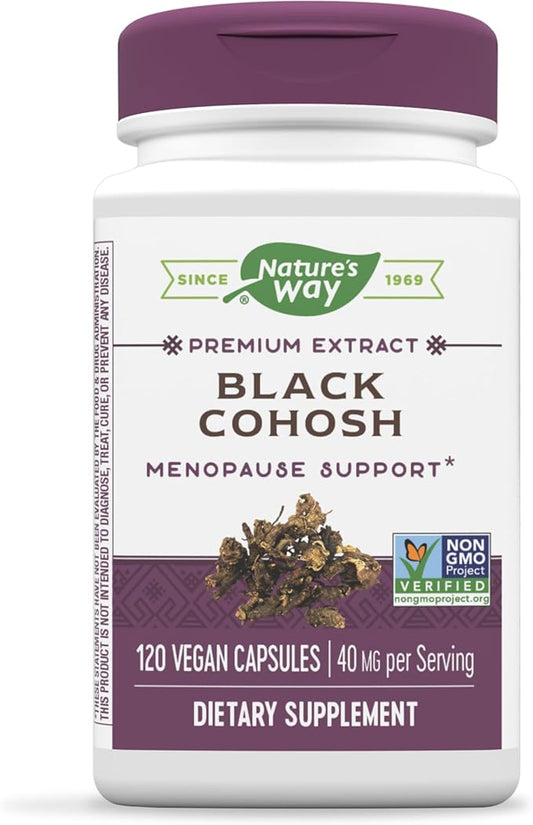 Nature's Way Premium Black Cohosh, Menopause Support for Women*, 40 mg per serving, 120 Vegan Capsules