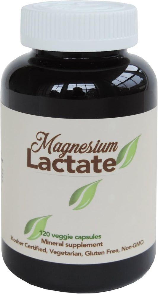 Magnesium Lactate 500 mg per Serving, 120 Easy to Swallow Small Vegetarian Capsules. Gluten Free. Doctor formulated. Highly bioavailable Formulation. High Absorption. Made in USA.