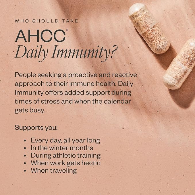 SHII AHCC Daily Immunity, 30-Days Supply – Vegan, Gluten Free Immune Support Supplement with AHCC, Immune System Support from Functional Shiitake Mushrooms, Promotes Immune Response & Cellular Health