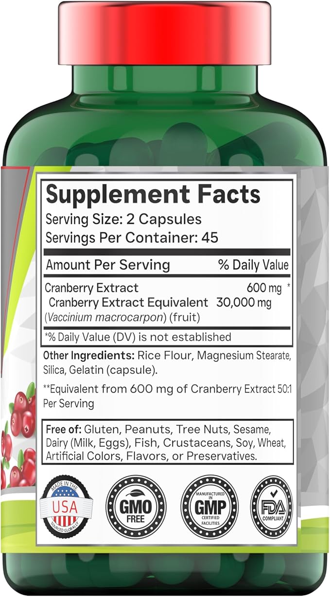 Cranberry Pills for Women & Men (30,000 MG - 90 Capsules) | Supports Urinary Tract Health* | Cranberry Concentrate Supplement | Bladder & Kidney Support* | Supports Women's Health* | Antioxidants