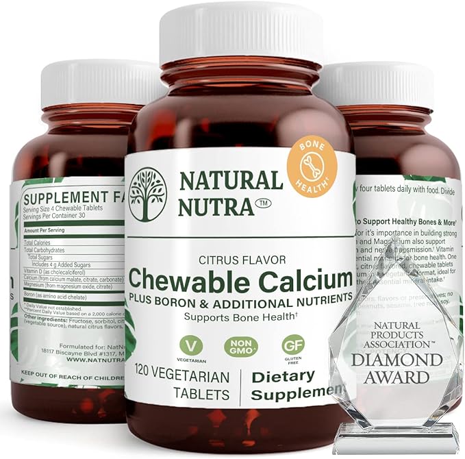 Natural Nutra Chewable Calcium Supplement for Bone Strength, Promotes Muscle Health, Helps Enhance Teeth Health, Support Nerve Health, and Cardiovascular Health, Improve Bone Strength, 120 Tablets