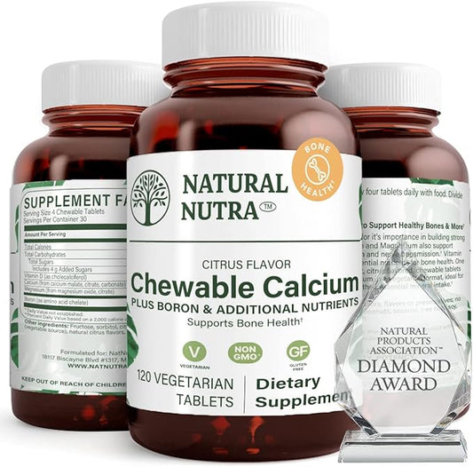 Natural Nutra Chewable Calcium Supplement for Bone Strength, Promotes Muscle Health, Helps Enhance Teeth Health, Support Nerve Health, and Cardiovascular Health, Improve Bone Strength, 120 Tablets