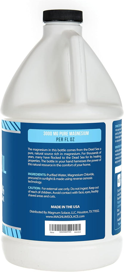 Pure Magnesium Oil - Bulk Size 64 oz - for Use with Magnesium Bath Flakes for Soaking or Refilling Magnesium Oil Spray