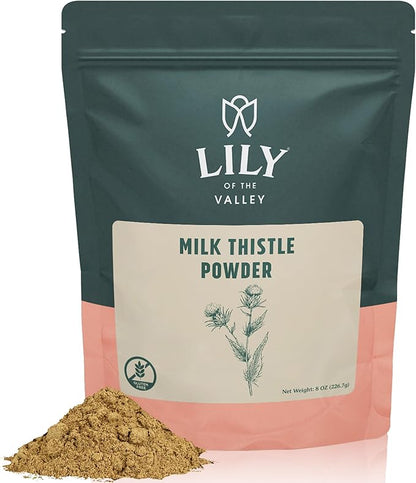 LILY OF THE VALLEY Milk Thistle Powder - Ideal for Smoothies & Juices - Milk Thistle Tea - Rich in Silymarin and Antioxidants - Vegan & Gluten-Free - Packed in Resealable Pouch (8oz, 226g)