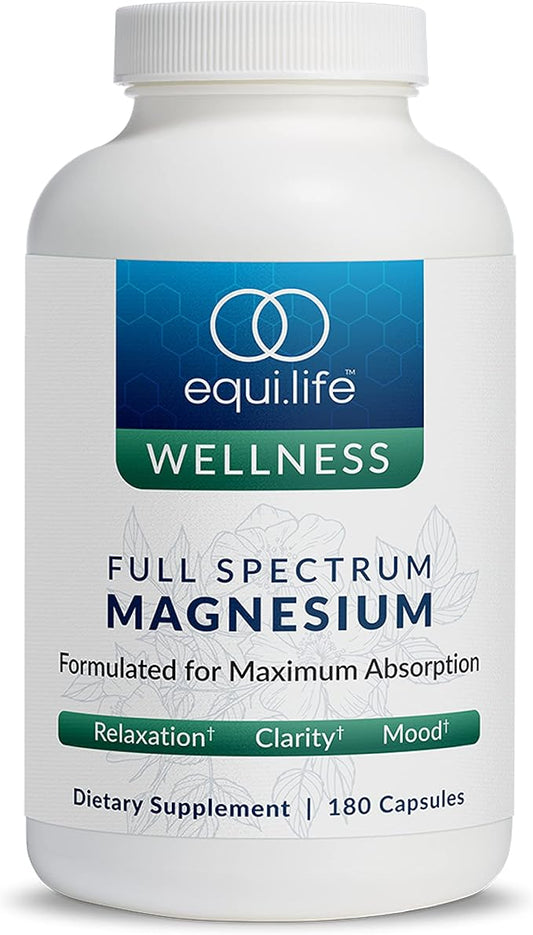EquiLife - Full Spectrum Magnesium Supplement, Magnesium Glycinate, May Help Boost Mood & Energy, Promotes Restfulness & Focus, Formulated for Maximum Absorption, Gluten-Free, Vegan (180 Capsules)