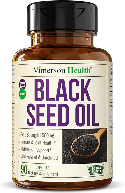 Black Seed Oil Capsules | Cold Pressed Blackseed Oil. Provides Vitamin E & Omega 3 6 9. High Potency (1500mg) for Immune Support, Antioxidants, Digestion, Hair Skin and Nails. Vegan. Non-GMO. 90 Caps