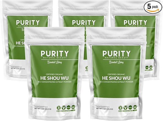 Certified Organic He Shou Wu - Large 5oz Bag of 30:1 Concentrated-Fo-ti - Organic Foti Extract- Fo ti He Shou Wu Organic (Pack of 5-25 Ounces)