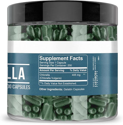 Earthborn Elements Chlorella 200 Capsules, Pure & Undiluted, No Additives