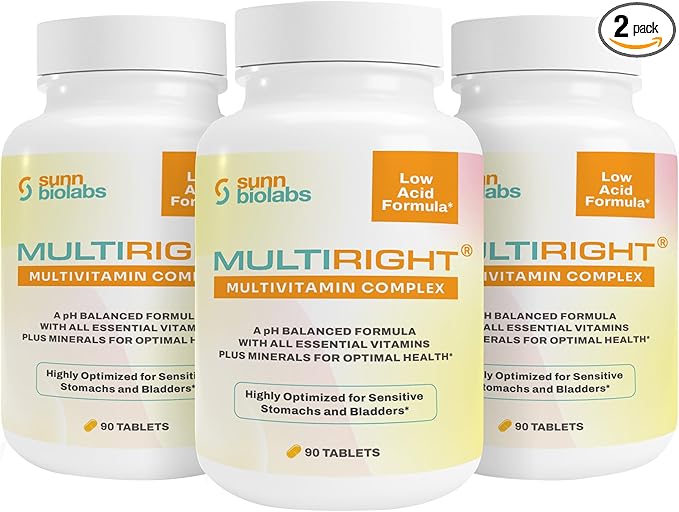 MULTIRIGHT | LOW ACID MULTIVITAMIN for Sensitive Stomachs, Bladders or IC | 14 Vitamins & 14 Minerals | Bladder-Friendly, pH Balanced | Easy on Digestion-Less Acidic | Buffered Vitamin C | 270 Tab (3)
