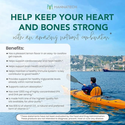 Mannatech Omega-3 with Vitamin D3 for Bone, Heart Health and Cognitive Support, Made of Pure Fish Oil