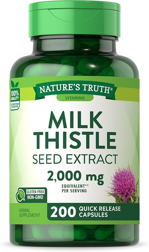 Nature's Truth Milk Thistle | 2000mg | 200 Capsules | Non-GMO and Gluten Free Seed Extract Supplement | Silymarin Marianum