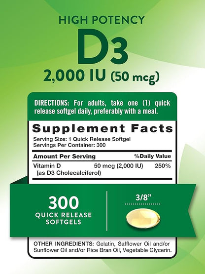Nature's Truth Vitamin D3 2000 IU | 300 Softgels | High Potency Formula | Non-GMO & Gluten Free Supplement