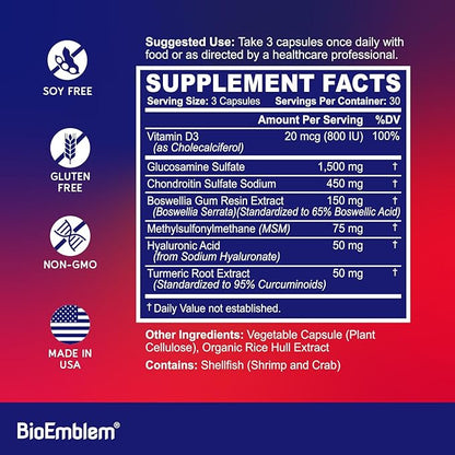 BioEmblem Turmeric Curcumin Supplement with BioPerine and Joint Support