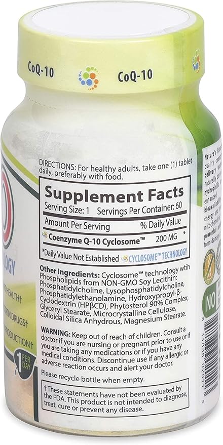 NATURE'S ESSENTIALS CoQ-10 200mg | Heart Health Support & Cellular Energy | Advanced Cyclosome Liposomal Delivery | Non-GMO, Gluten Free, Vegetarian | 60 Tablets