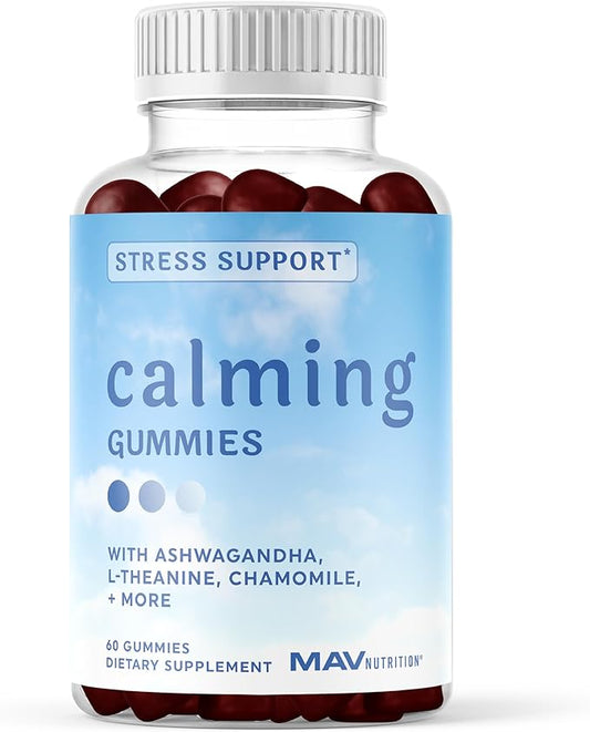 Calming Ashwagandha Gummies for Teens | Stress Relief Supplement with Theanine, GABA, Chamomile & Lemon Balm Calm Sleep Gummies | Natural Raspberry Flavor, Non-GMO, Third-Party Tested | 60 Ct