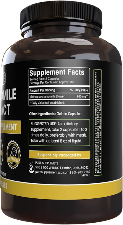 PURE ORIGINAL INGREDIENTS Chamomile Extract (365 Capsules) No Magnesium Or Rice Fillers, Always Pure, Lab Verified