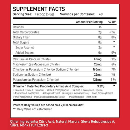 Ohmino Essential Amino Acids for Muscle Gain - BCAAs and EAA Amino acids Powder Supplement, Pre & Post Workout - Non Caffeine, Non Dairy, Vegan, Zero Sugar & Net Carbs - 40 Servings (Tropical Splash)