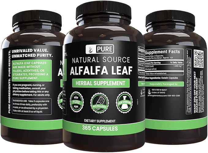 PURE ORIGINAL INGREDIENTS Alfalfa Leaf (365 Capsules) No Magnesium Or Rice Fillers, Always Pure, Lab Verified