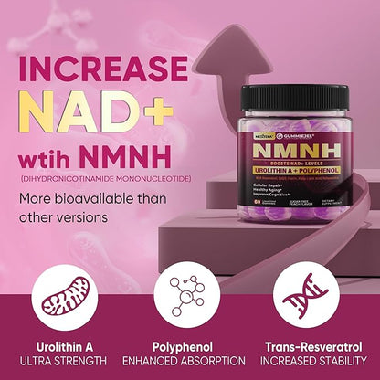 NAD+ Supplement for Women with Urolithin A, Polyphenol Complex, Resveratrol + Kids Calcium Gummies