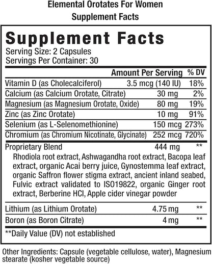 MARS VENUS Supplement with Lithium Orotate Ashwagandha Saffron Berberine Rhodiola Bacopa Fulvic Minerals - Elemental Orotates Capsules for for Women - 60 Count