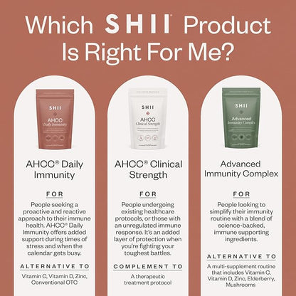 SHII AHCC Daily Immunity Powder, 2.1 Oz - Vegan, Gluten-Free Immune Support Supplement with AHCC, Easy-to-Mix Shiitake Mushroom Powder for Quick Absorption, Promotes Immune Response & Cellular Health