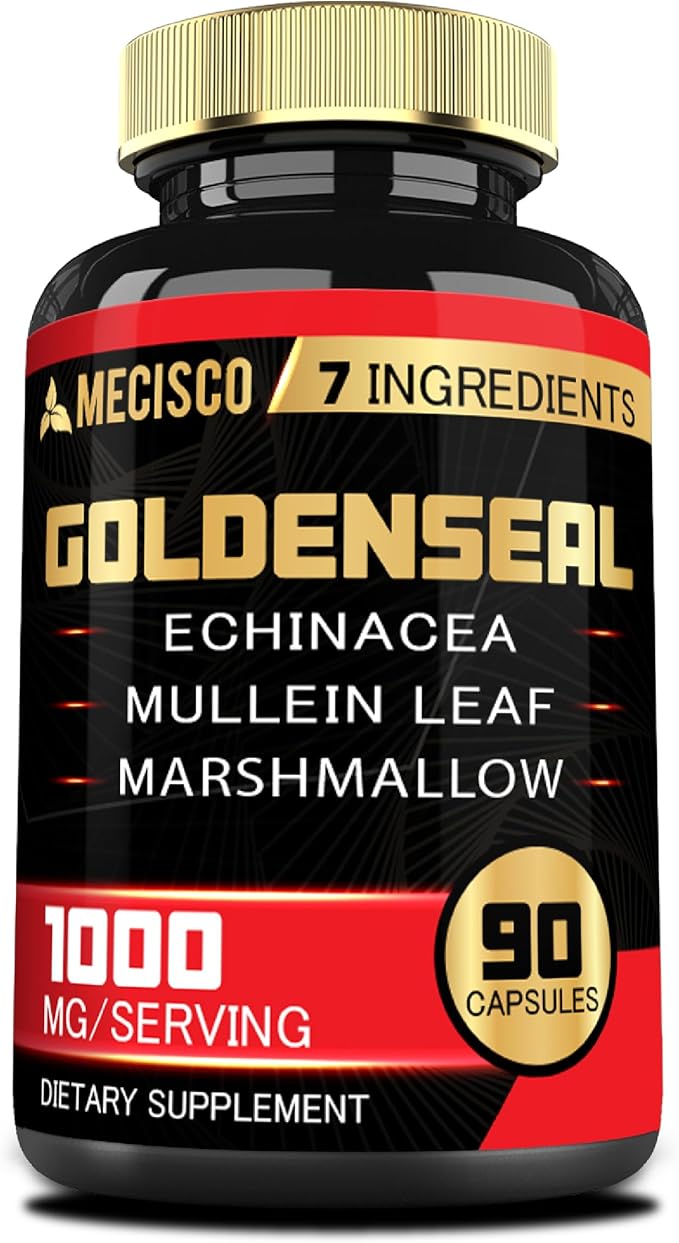 Goldenseal Root Capsule Organic with Echinacea, Mullein Leaf, Plantain & More - 90 Veggie Capsules - 7in1 Supports Immune System, Digestive Health, Smooth Breathing, and Body Management