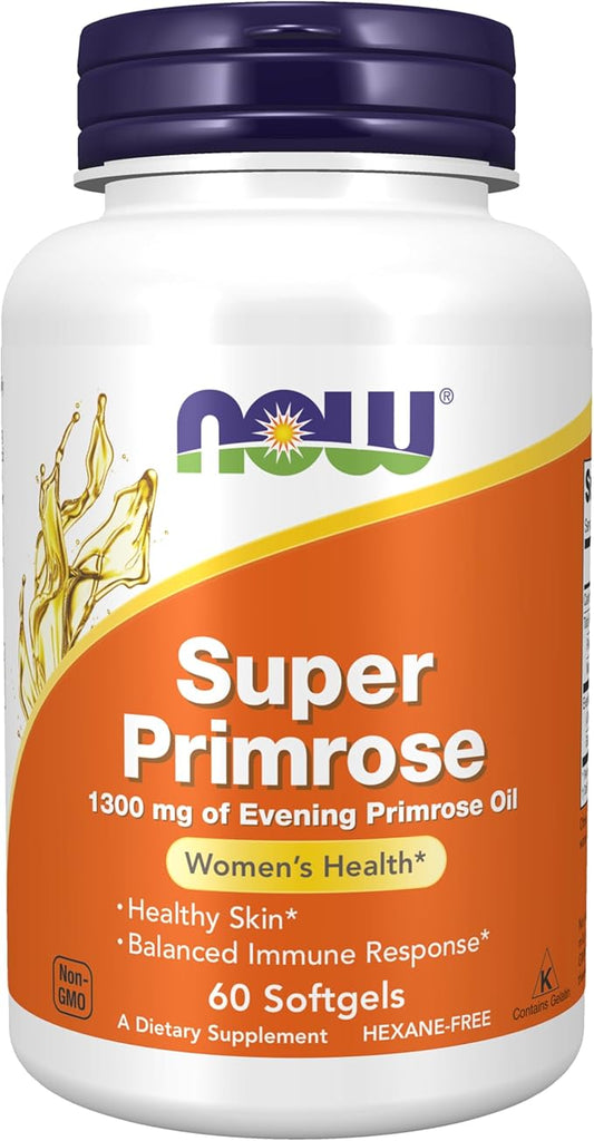 NOW Foods Supplements, Super Primrose 1300 mg with Naturally Occurring GLA (Gamma-Linolenic Acid), 60 Softgels