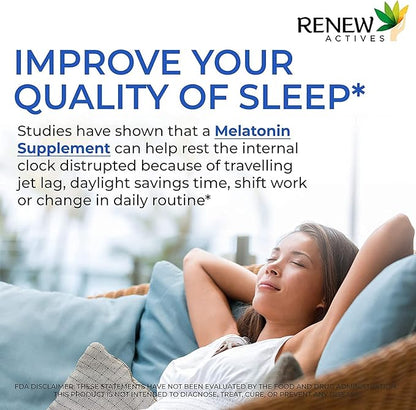Renew Actives Melatonin 10mg per Serving – Promotes a Deeper, Longer & Ideal for Sleep Management, Jet Lag & to Reset Your Sleep Cycle - Made in Canada - 180 Tablets