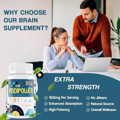 17-in-1 Brain Supplement for Memory and Focus | Nootropic Brain Supplement for Mental Clarity, Concentration, Alertness | Natural Nootropics with Herbal Extracts, Vitamins & Amino Acids (120 Tablets)