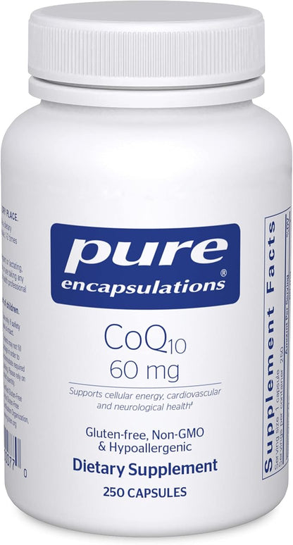Pure Encapsulations CoQ10 60 mg | Coenzyme Q10 Supplement for Energy, Antioxidants, Brain and Cellular Health, Cognition, and Cardiovascular Support* | 250 Capsules