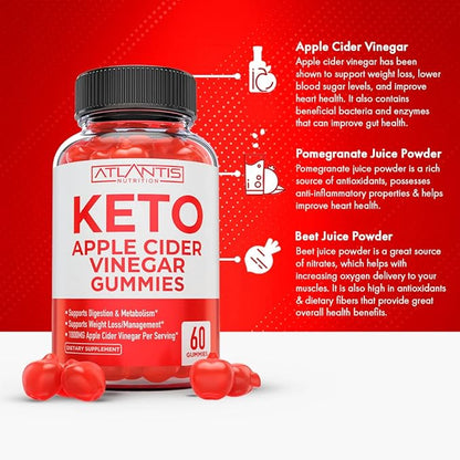 Atlantis Nutrition Keto Apple Cider Vinegar 60 Gummies + Testosterone Booster 2-Pack (120 Gummies)