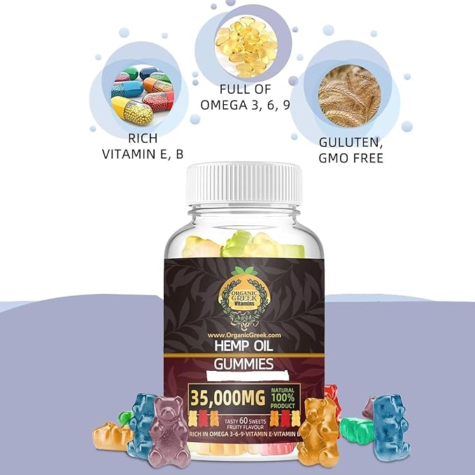 Organic Greek Best Tasting Hemp Gummie Bears 35,000 MG Natural, Muscle Relax, Sleep Calm, Stress Relief NO THC Natural Vitamins USA