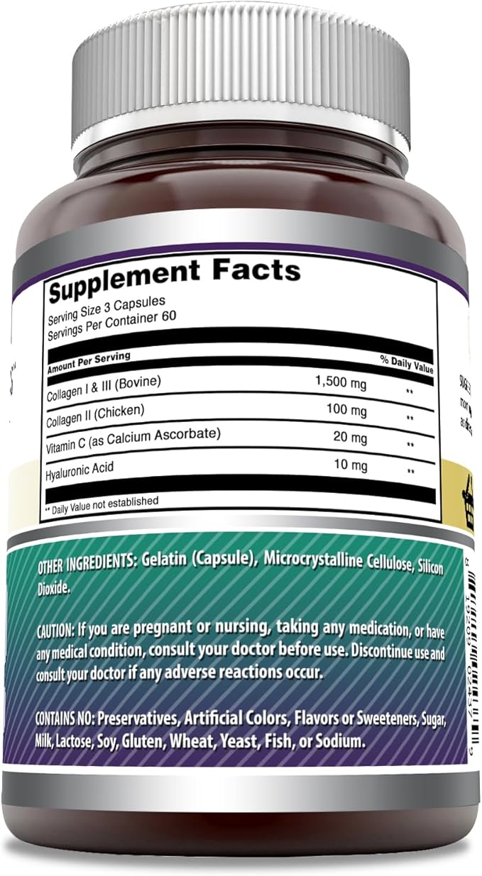 Amazing Formulas Advanced Collagen Supplement | Collagen Type I, II & III, with Vitamin C & Hyaluronic Acid | 1600 Mg Per Serving | 180 Capsules | Non-GMO | Gluten-Free | Made in USA