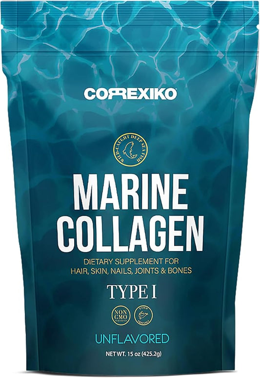 CORREXIKO Marine Collagen Powder Supplement Unflavored - 10,000mg Double Hydrolyzed Collagen Peptides per Serving - Formulated for Maximum Absorption - Hair, Skin & Nails - 15oz, 42 Servings