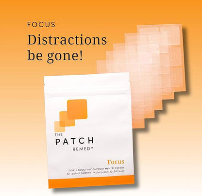 Focus Patches - Topical Focusing Patch Plus Ginkgo Biloba, Acetyl-l-Carnitine, Bacopa Monnieri, Magnesium L-Threonate, & Camellia Sinensis, 30 Transdermal Patches for Adults & Kids