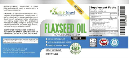 Upsize Best Organic Flaxseed Oil Softgels - 1000mg Premium, Virgin Cold Pressed from Flax Seeds - Hair Skin & Nails Support - Omega 3-6-9 Supplement - 240 Count - More Than 8 Month Supply!