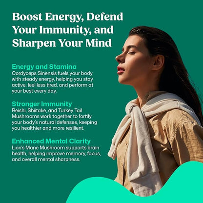 ColonBroom Mushroom Complex, Powerful Mushroom Blend with Cordyceps, Reishi, Shiitake, Lion’s Mane Extract for Energy, Immunity, Stress Relief & Cognitive Health - 2 x 60 Capsules, 60 Day Supply