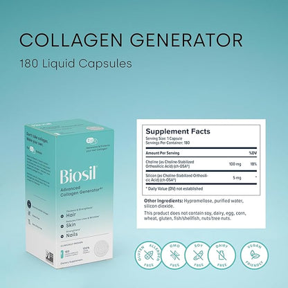 Biosil Collagen Generator - 180 Liquid Capsules - with Patented ch-OSA Complex - Generates & Protects Your Own Collagen - GMO Free - 90-Day Supply