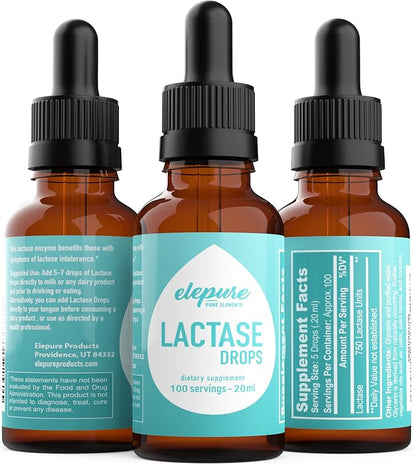 100 Servings- Lactase Drops Lactose Intolerance Enzyme - 20 Milliliters