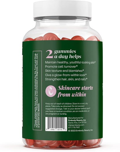 Embody: 60 Skin Gummies Multivitamin Retinol Gummy | Vitamin A Supplement for Anti-Aging, Glowing, Youthful & Clear Skin | Strong Hair & Nails with Biotin, Vitamin C, B12 & Zinc