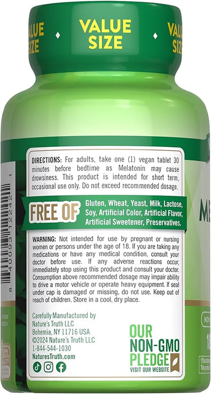 Nature's Truth Melatonin Tablets | 10mg | 180 Count | with L-Theanine | 100% Drug Free Supplement for Adults | Vegan, Non-GMO & Gluten Free Supplement