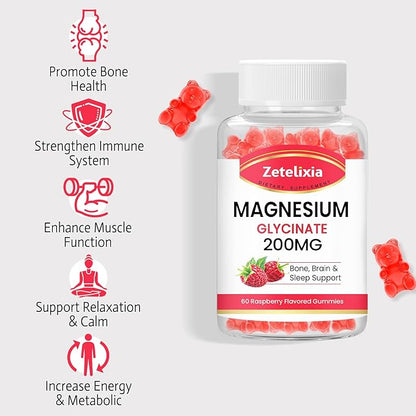 Magnesium Glycinate Gummies, High Absorption Magnesium Glycinate Supplements for Relaxation, Magnesium Chews for Adults and Kids, Raspberry Flavor 120 Count