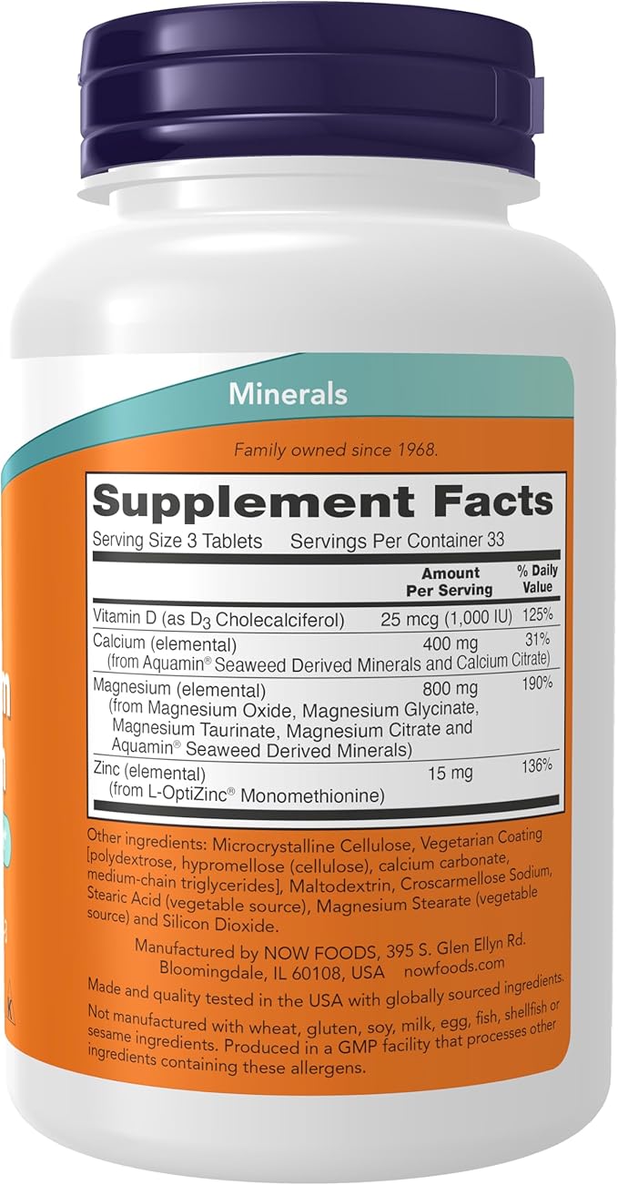 NOW Supplements, Magnesium & Calcium, with Zinc and Vitamin D-3, Nerve and Bone Support*, 100 Tablets (Pack of 2)