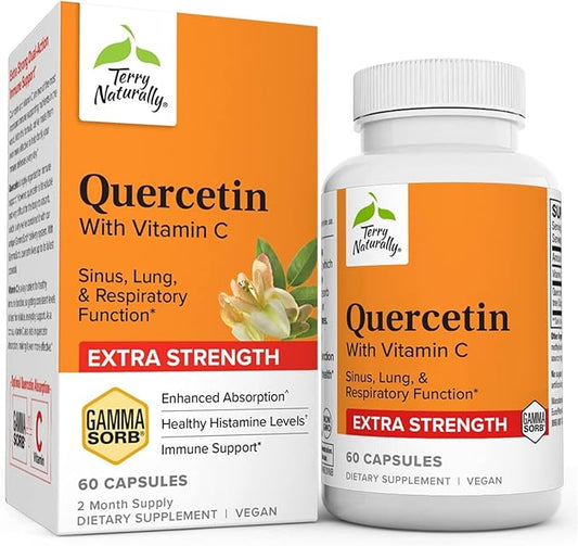Terry Naturally Quercetin with Vitamin C Enhanced Absorption - Quercetin Supplement for Immune Support & Cellular Health - Respiratory Supplement for Sinus & Lung Health - 60 Capsules
